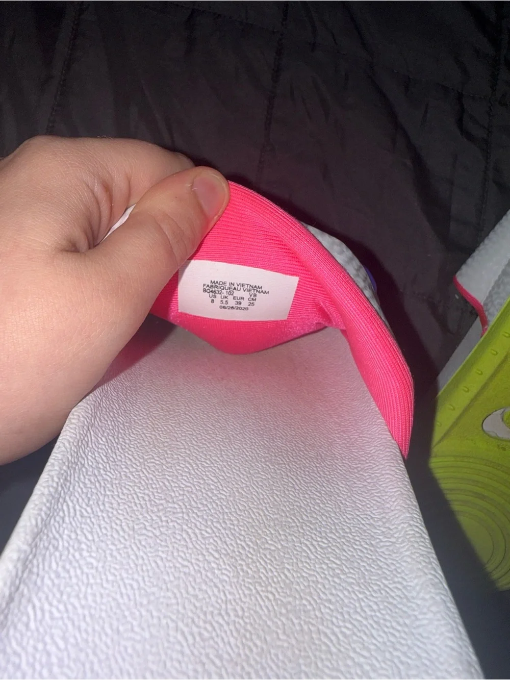 Nike White Slides with Blue Logo and Pink Accents